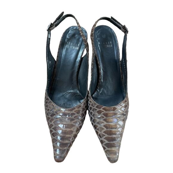 Stuart Weitzman Womens Tan Brown Beige Snake Skin print Slingback Heels 6 - Picture 6 of 10